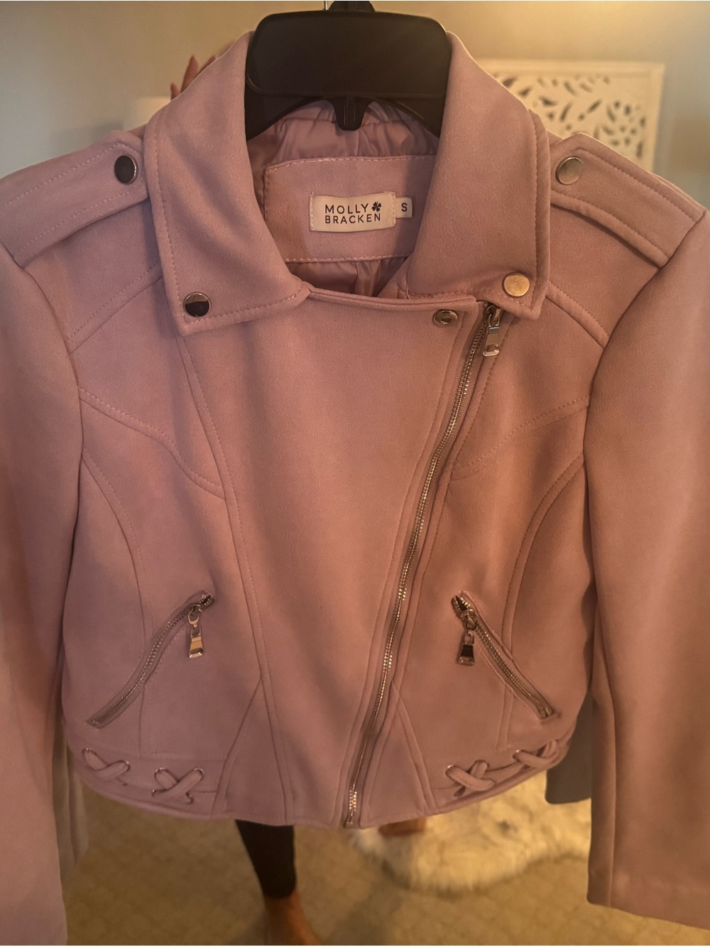 Molly Bracken Light Orchid Suede-Style Moto Jacket